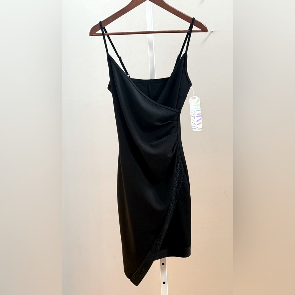 ALMOST FAMOUS Spaghetti Strap Asymmetrical Black Dress Size XS
